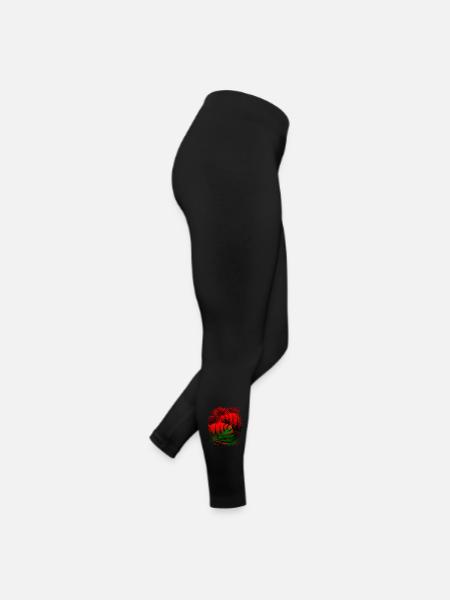 Muster mit Pflanzen Monstera Farn Blätter rot grün - Frauen Jersey Leggings - Schwarz - Rechts