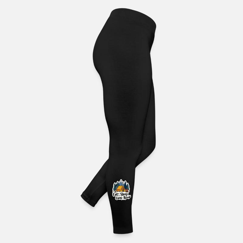 Camping Spruch Eat Sleep Camp Repeat Camper Outdoo - Frauen Jersey Leggings - Schwarz