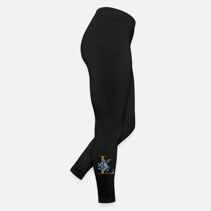 Blaues Blumen Monogramm Design Buchstabe L Frauen Jersey Leggings