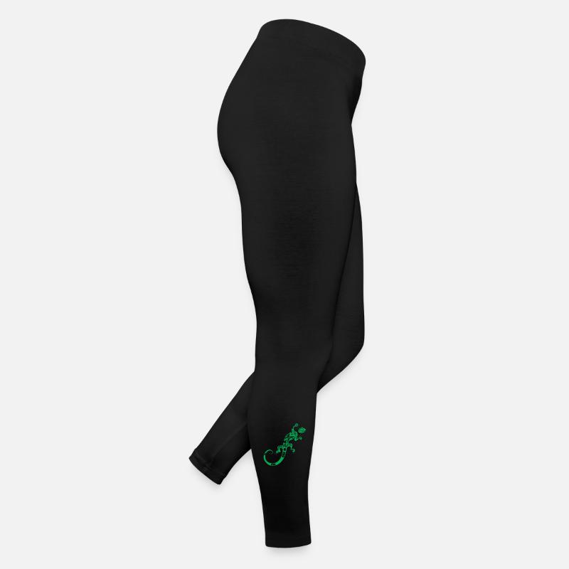 Green ornamental gecko pattern - Women’s Jersey Leggings - black