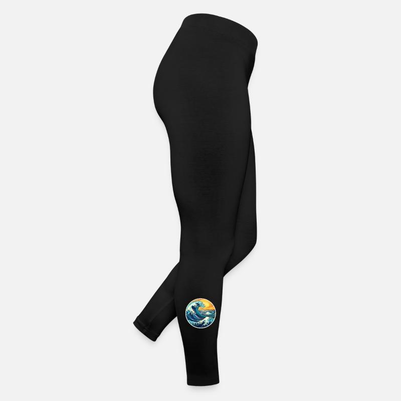Large Wave Illustration – Maritime Retro Design Women’s Jersey Leggings