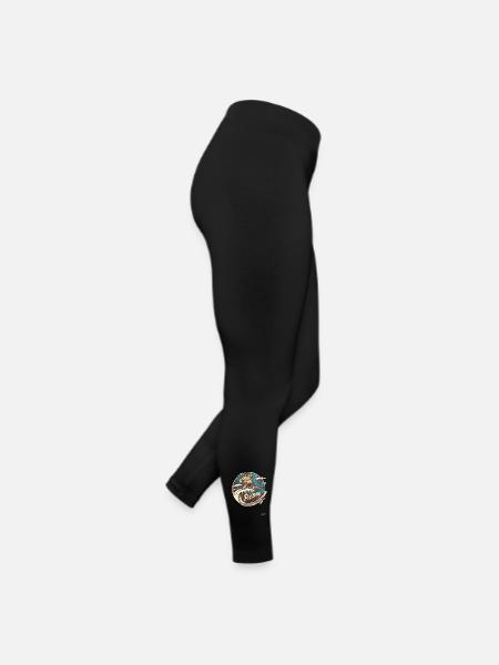 Big surfer guy surfing on a pizza wave - Women’s Jersey Leggings - black - Right