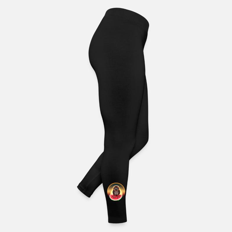Eule auf Wassermelone im Sonnenuntergang Frauen Jersey Leggings