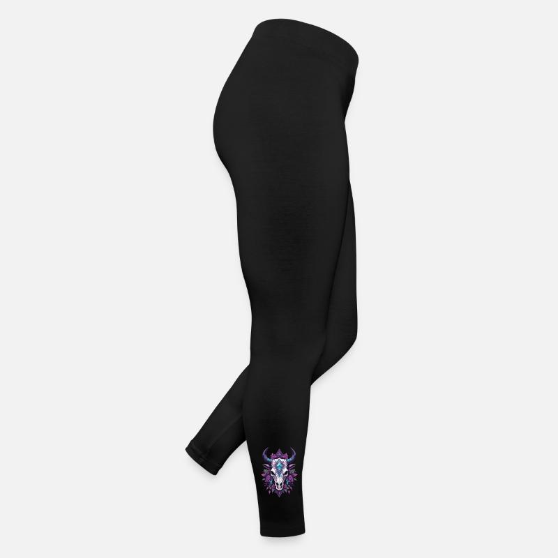 Crâne de taureau spirituel Mandala plumes Design Legging en jersey Femme