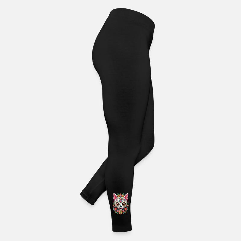 Sugar Skull Cat Mexican Holiday Design Women’s Jersey Leggings