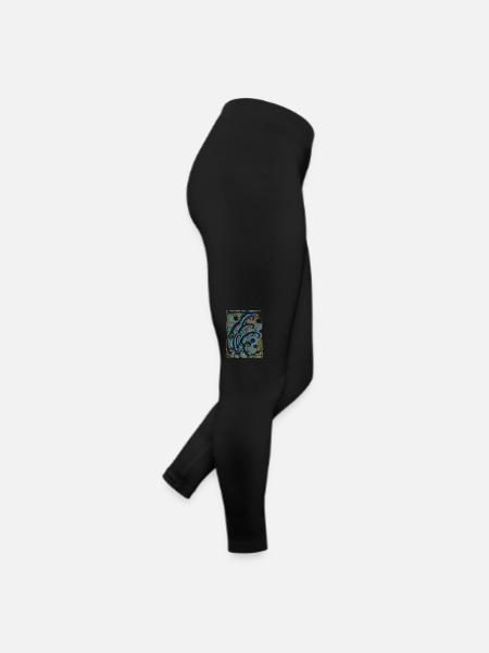 Japanese Great Wave Floral Pattern Collage Art 85 - Women’s Jersey Leggings - black - Right