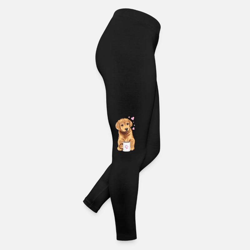 Golden Retriever puppy dog with coffee mug Women’s Jersey Leggings