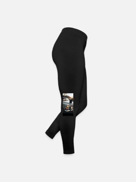 Black cat on vintage car - Women’s Jersey Leggings - black - Right