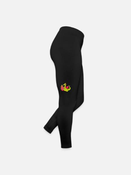Lustiger cartoonhafter Drache mit einer Pitaya-Frucht - Frauen Jersey Leggings - Schwarz - Rechts