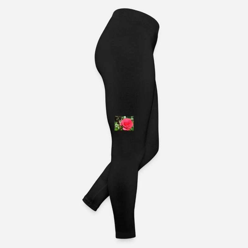 Rose rot mit grünen Blättern Frauen Jersey Leggings