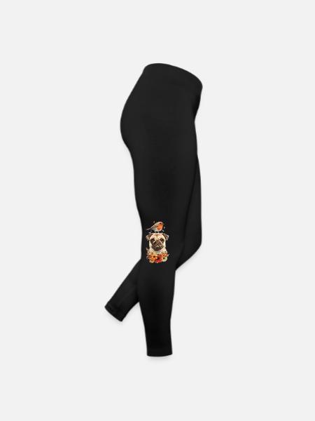 Mops mit Vogel - Frauen Jersey Leggings - Schwarz - Rechts