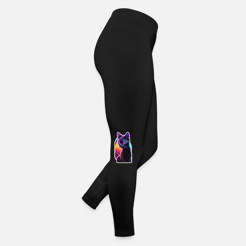 Black cat and neon effect Women’s Jersey Leggings
