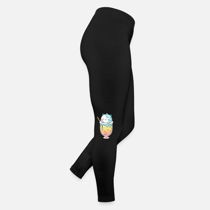 Kawaii Mignon Heureux Chat Coloré Buvant Bubble Tea Legging en jersey Femme