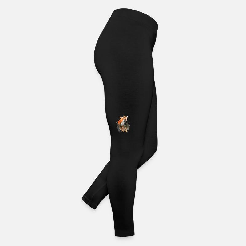 Watercolor Fox, Fox - Women’s Jersey Leggings - black