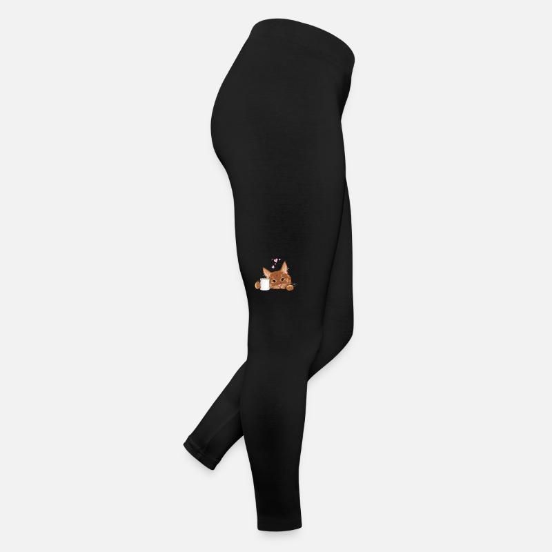 Peeking cute ginger cat with coffee mug Women’s Jersey Leggings