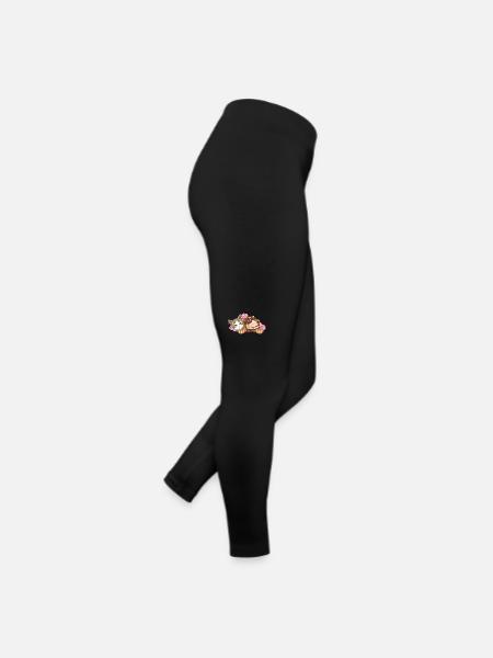 Chat mignon et teckel rêveur avec des fleurs roses - Legging en jersey Femme - noir - Droite