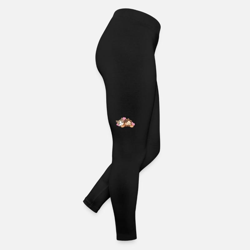 Cute cat and dreaming dachshund with pink flowers Women’s Jersey Leggings