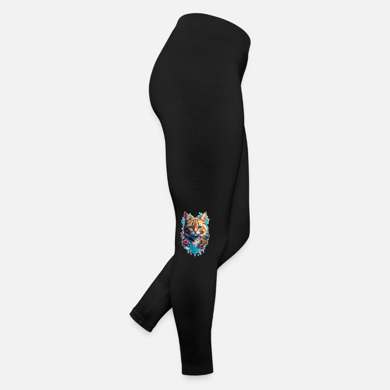 Cat and Flower Watercolor Women’s Jersey Leggings