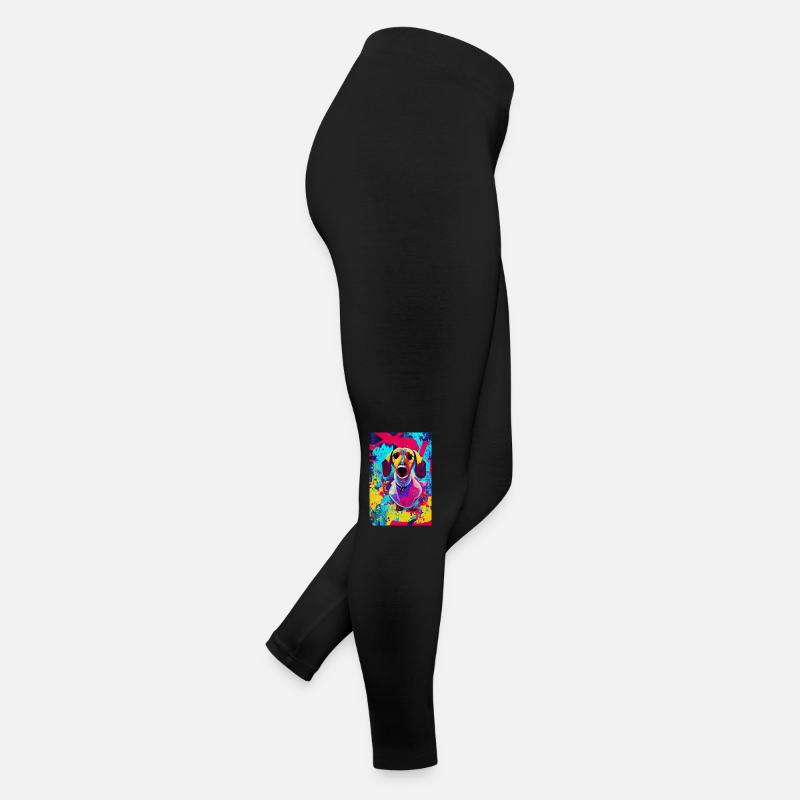 Impression pop art moderne | Teckel avec graffiti coloré - Legging en jersey Femme - noir