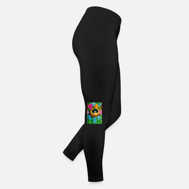 Oiseau dans son nid entouré de fleurs Legging en jersey Femme