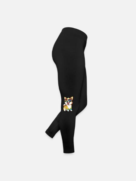 Kawaii Cute Happy Dog avec des lunettes de soleil - Legging en jersey Femme - noir - Droite