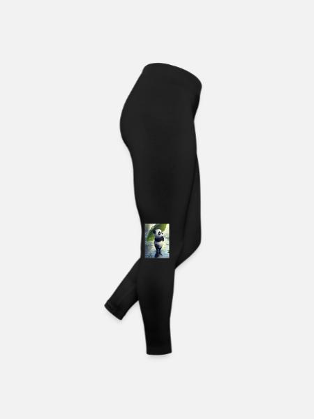 Panda mit Blattschirm - Frauen Jersey Leggings - Schwarz - Rechts