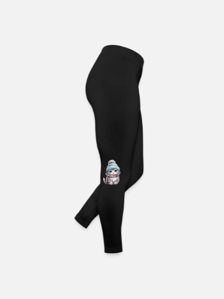 Winter Katze - Frauen Jersey Leggings - Schwarz - Rechts