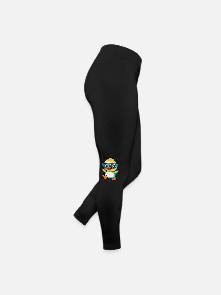 Kawaii Cute Happy Colorful Duck with Sunglasses - Women’s Jersey Leggings - black - Right