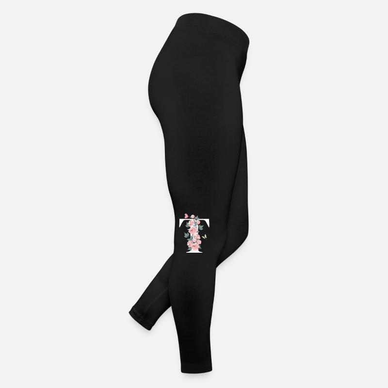 Buchstabe t Rosa Blumen Frauen Jersey Leggings