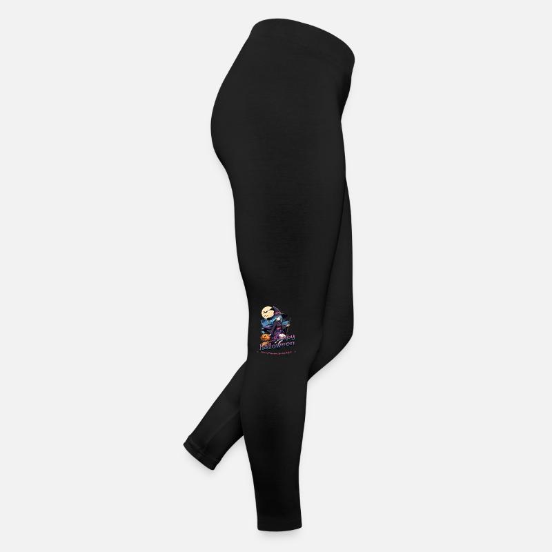 Cute witch with broom and bats Women’s Jersey Leggings