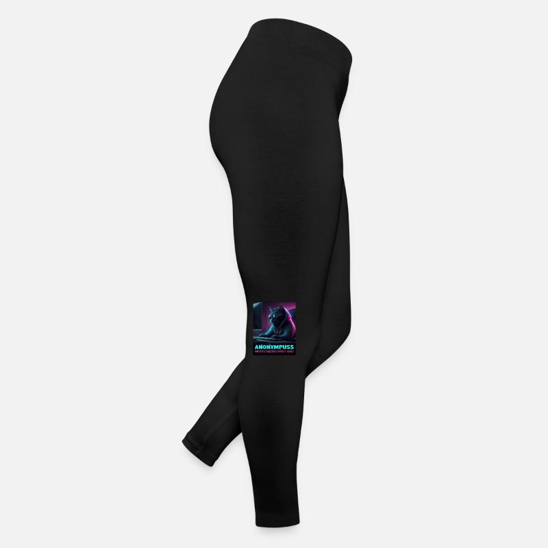 Anonympuss Cat Hacker Funny Image Cat Meme - Women’s Jersey Leggings - black