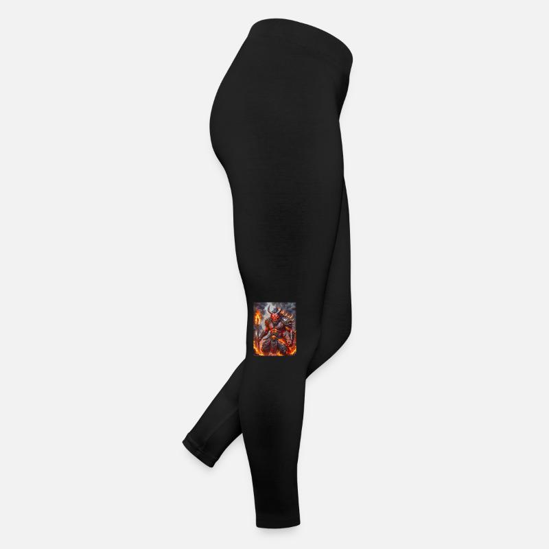 Grimmiger rothäutiger Oni schwingt eiserne Keule inmitten von Frauen Jersey Leggings