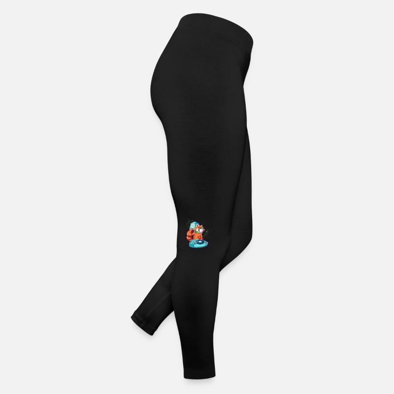 Cartoon Red Panda DJ at turntable Women’s Jersey Leggings