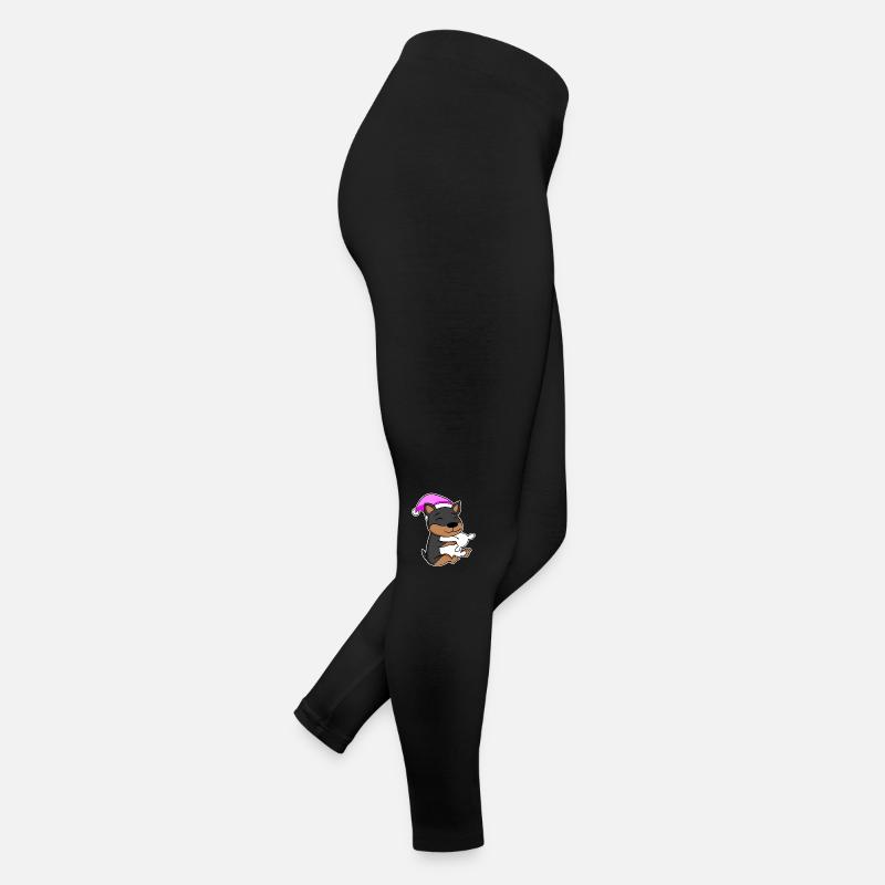 Dog Dwarf Pinscher with pillow and sleeping cap Women’s Jersey Leggings
