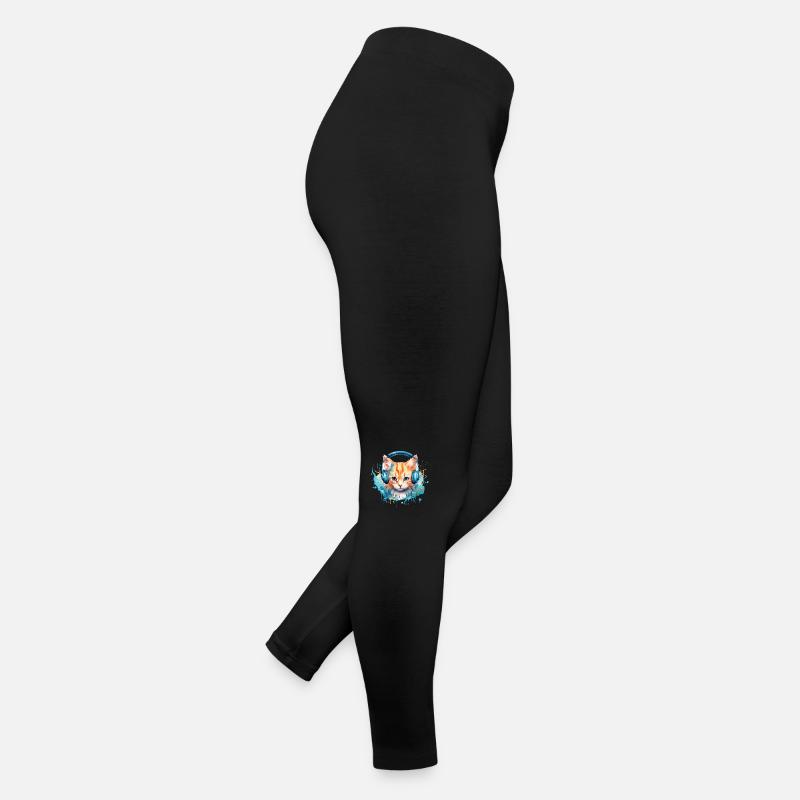 Niedliche Katze mit Kopfhörer Katzenmusik Frauen Jersey Leggings