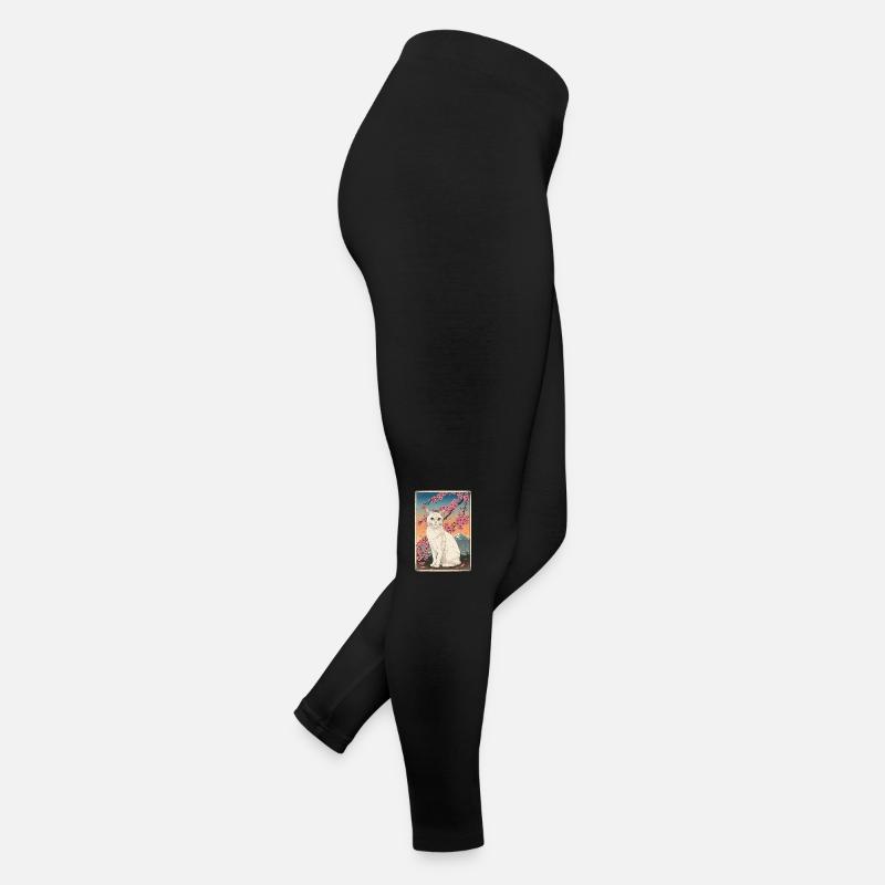 Weiße Katze Berg Fuji Kirschblüte Frauen Jersey Leggings