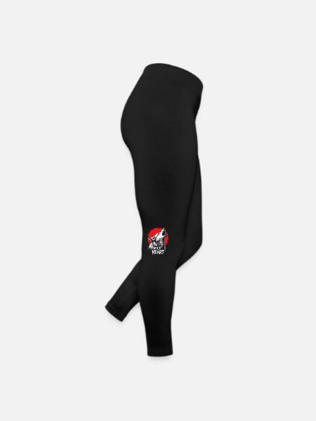 Wolf Design Backprint – Rot und Weiß Kunstmotiv - Frauen Jersey Leggings - Schwarz - Rechts