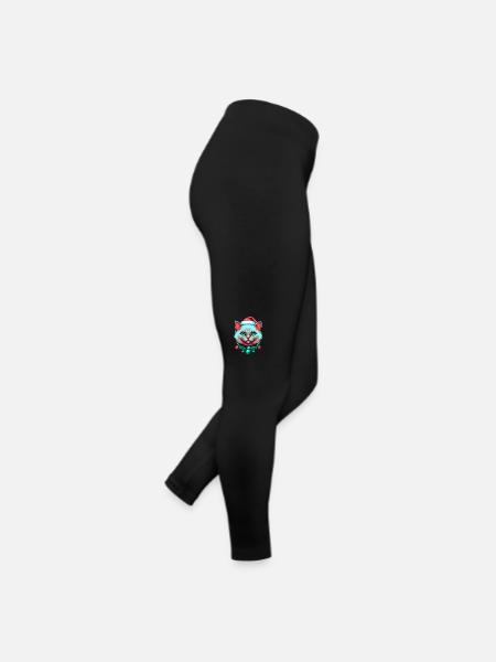 Charmant chaton portant un chapeau de Père Noël - Legging en jersey Femme - noir - Droite