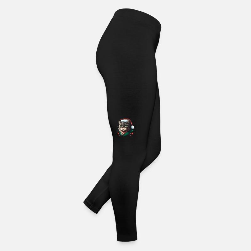 Adorable cat wearing Xmas hat Women’s Jersey Leggings