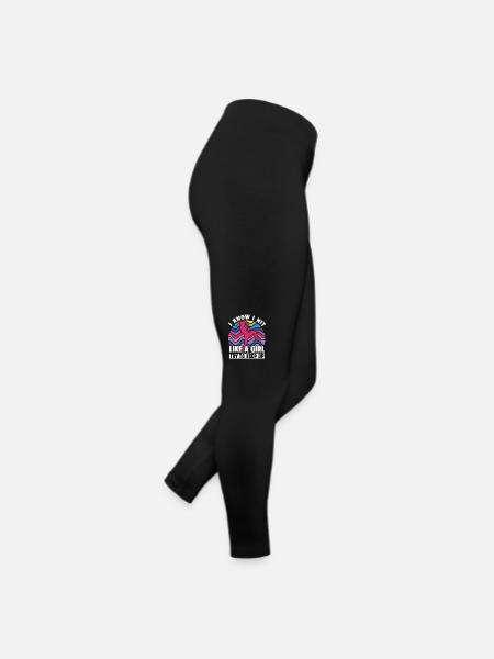 Ich weiß, ich schlage wie ein Mädchen, versuche mitzuhalten - Frauen Jersey Leggings - Schwarz - Rechts