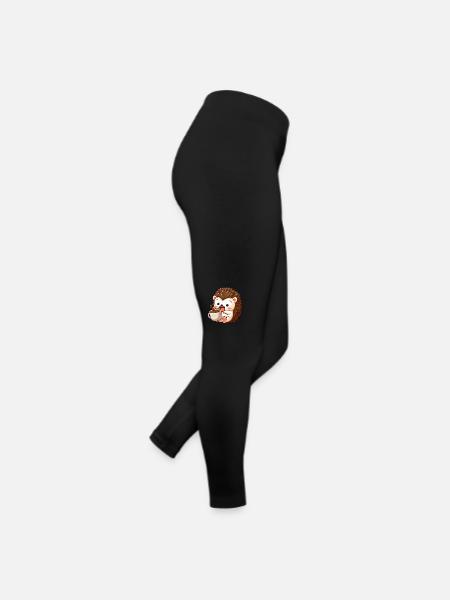 Igel Koffein Comic lustiger schockierter Igel - Frauen Jersey Leggings - Schwarz - Rechts