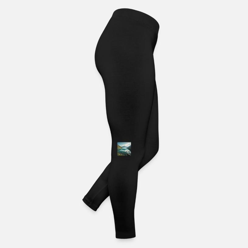Mountain panorama with lake - Women’s Jersey Leggings - black