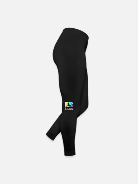 I BELIEVE Einhorn vor leuchtenden Regenbogenstrahl - Frauen Jersey Leggings - Schwarz - Rechts