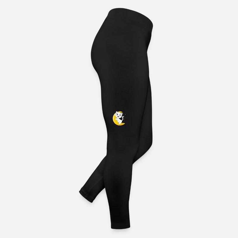 Lächelnde weiße Katze sitzt auf dem Mond Frauen Jersey Leggings