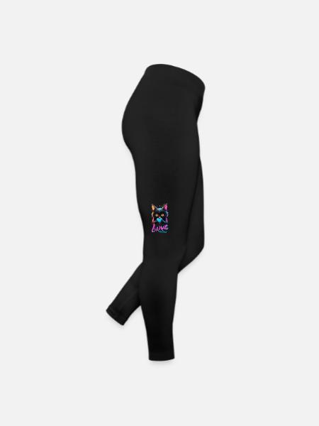 Chat cute - coulures multicolores love - Legging en jersey Femme - noir - Droite