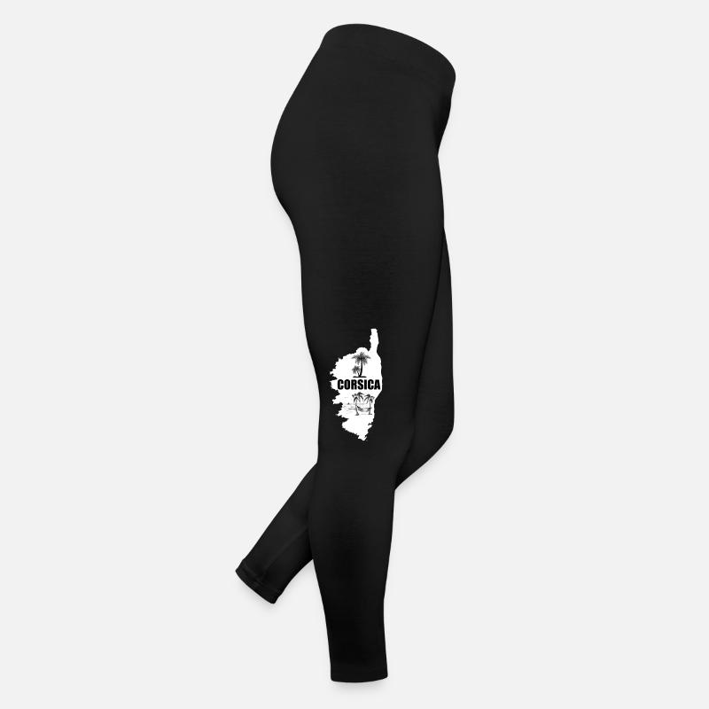 Corsica island with palm trees, sea and sailing ship Women’s Jersey Leggings