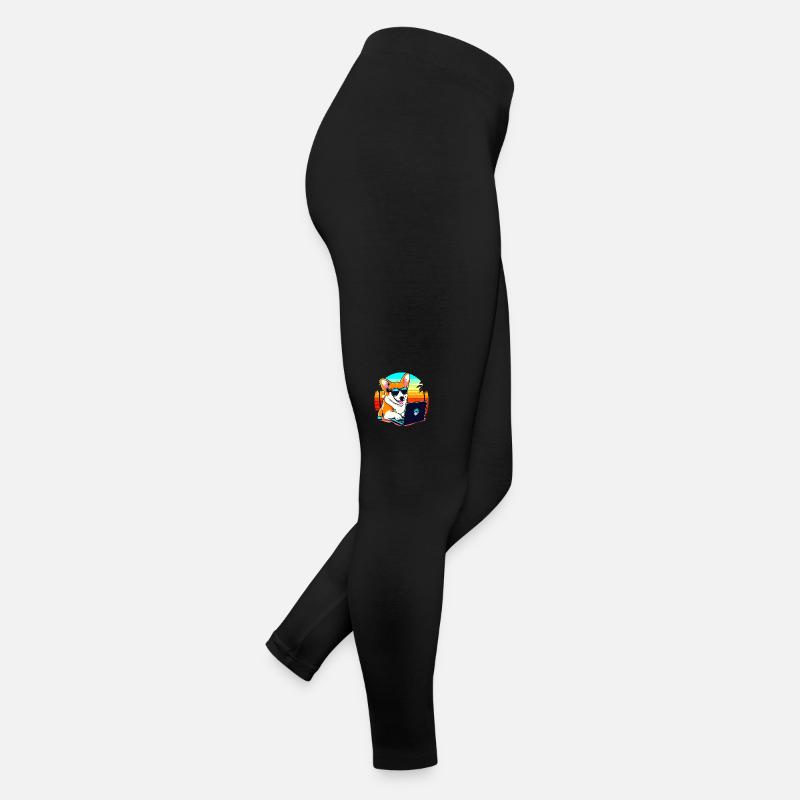 Cool Corgi Dog with Laptop and Sunset Women’s Jersey Leggings