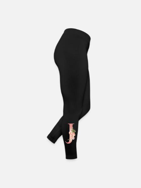 Monogramme J florale aquarelle - Legging en jersey Femme - noir - Droite