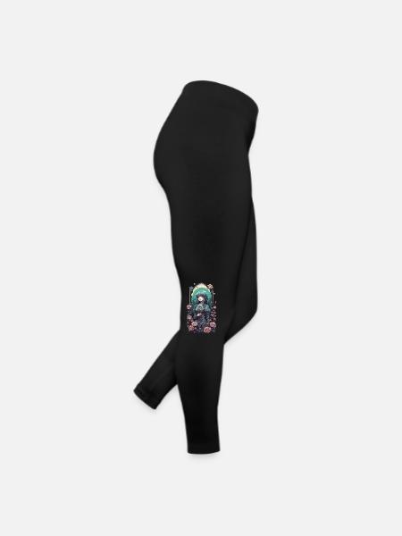 Gothique Anime Kawaii Fille avec Roses Design - Legging en jersey Femme - noir - Droite
