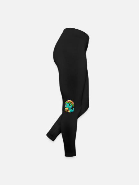 Whimsical dinosaur T-Rex with pumpkin hat - Women’s Jersey Leggings - black - Right